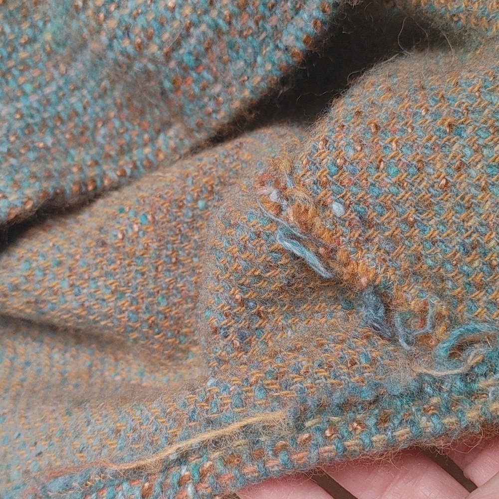 OOAK Handwoven Wool Hoodie Turquoise & Gold - Picture 12 of 17